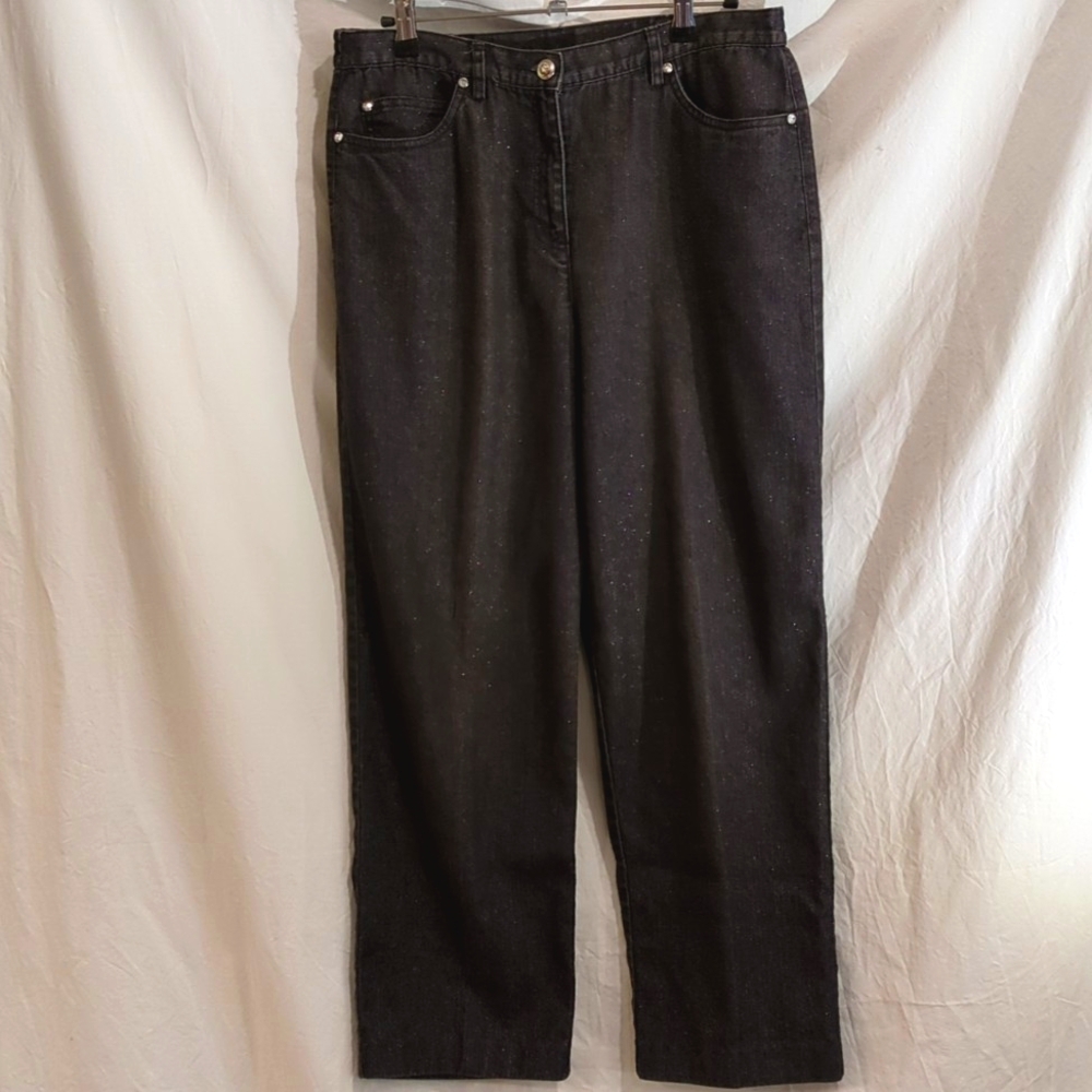 Ruby Rd | Black Denim Jeans Metallic Silver Dusted | 6